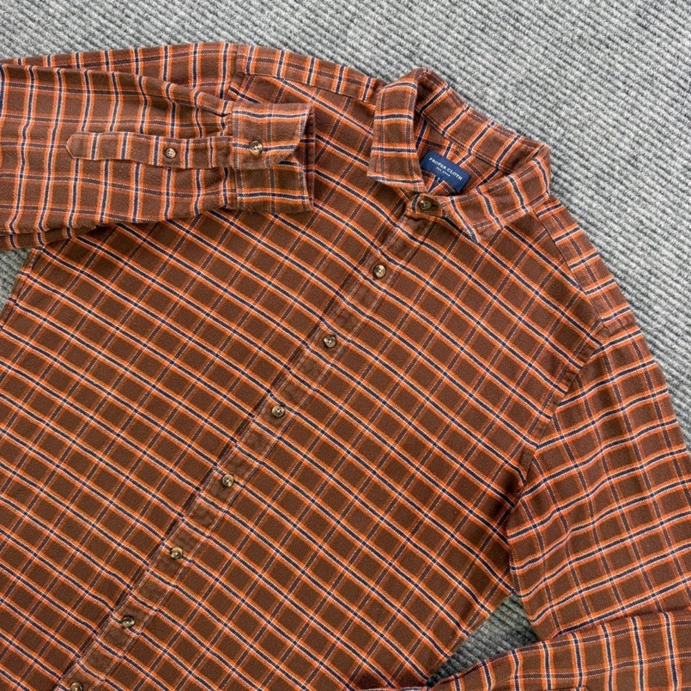 Proper Cloth Men 16.5 Plaid Flannel Button Up Shirt Brown Orange Blue AC966181B1